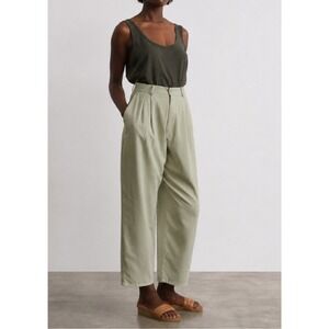 OZMA Silk Clyde Pants Sage Green Large Pleated High Waist